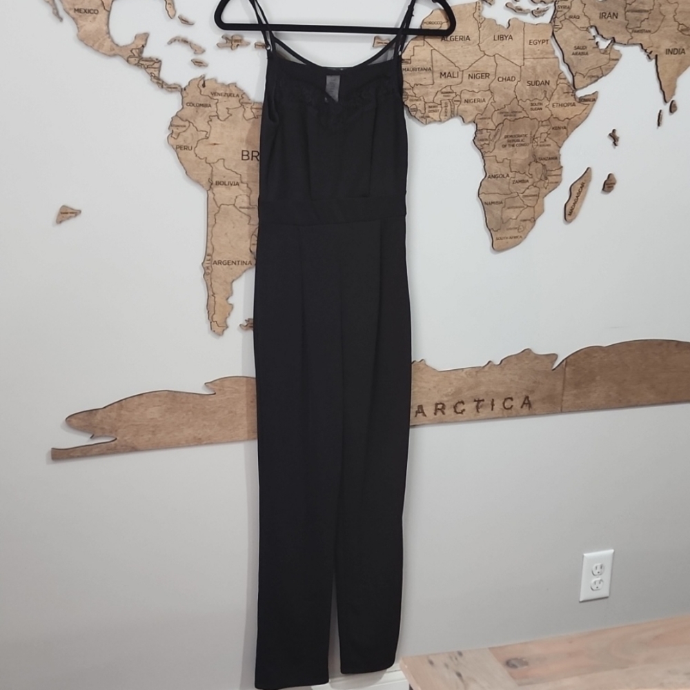 Black lace, mesh jumpsuit dressy, size small womens